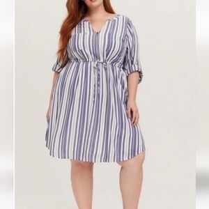 Torrid Blue & White Stripe Zip Front Drawstring Shirt Dress